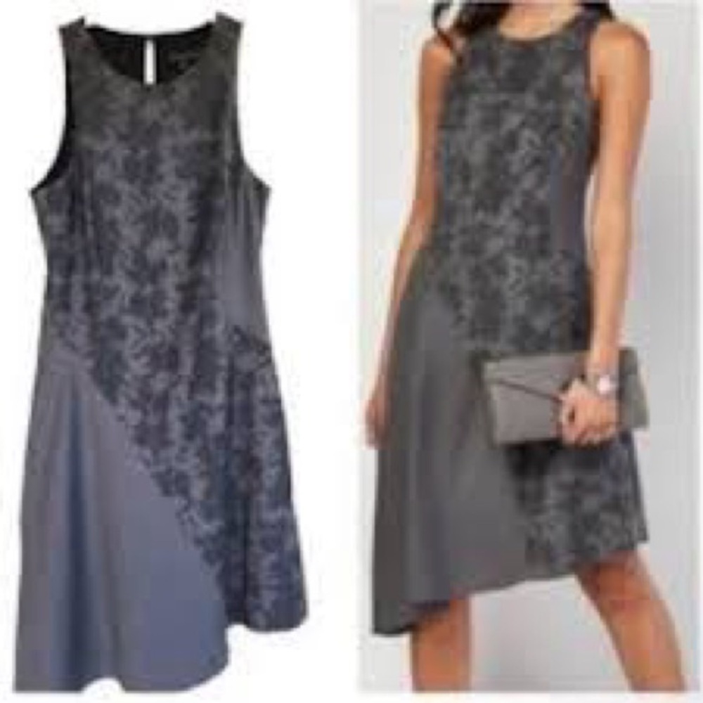 Banana Republic Gray Jacquard Fit & Flare Dress 8P Petite NWT